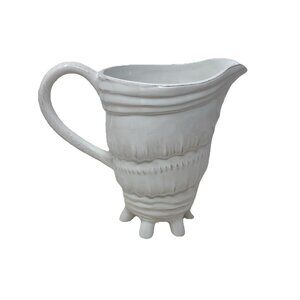 White Ceramic Conch Shell Textured Seashell Pitcher 8” Nautical Beachy Theme